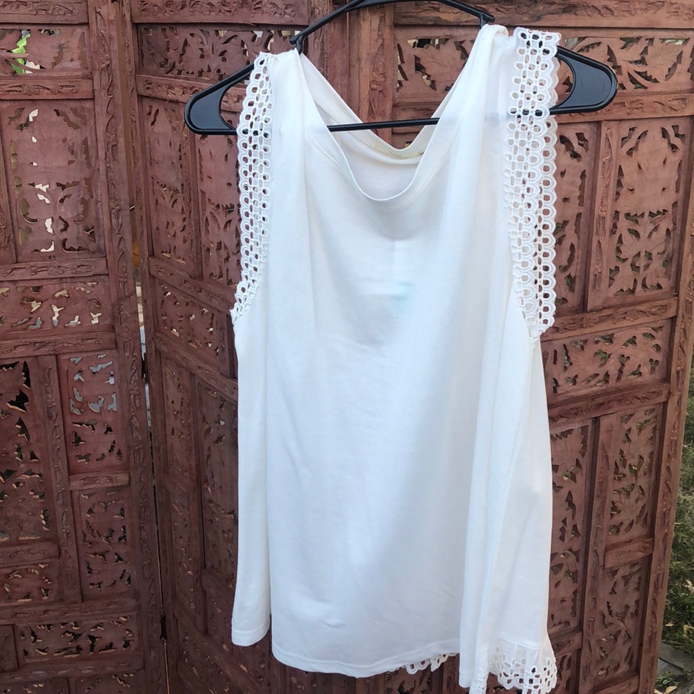Hazel Stitch Fix embroidered white tank.